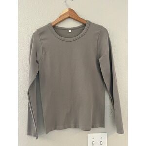 Unbranded Taupe Gray Ribbed Long Sleeve Crew Neck Athleisure Top Medium